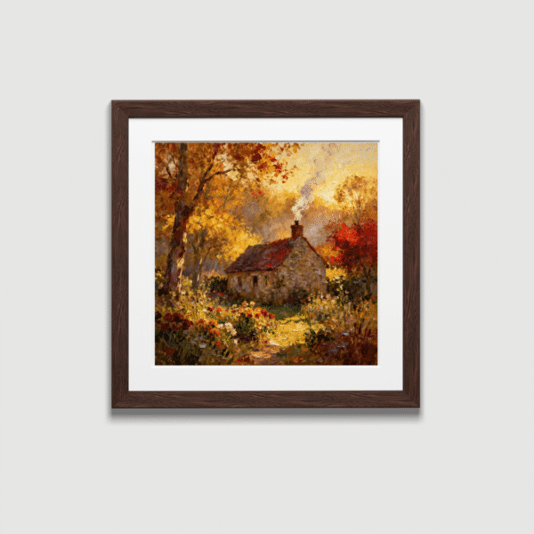 autumnal stone cottage garden painting